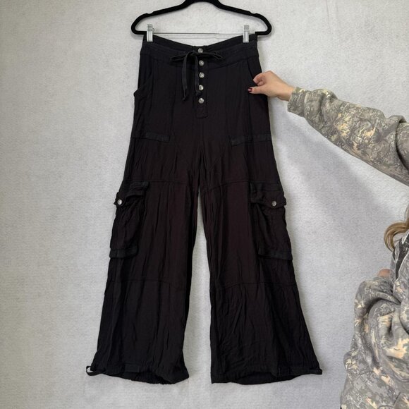 Free People Movement Pants Womens XS Black Cargo Wide Leg Drawstring Pockets - Picture 3 of 14